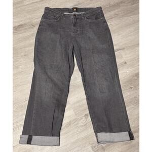 Lee Boyfriend Jeans Mid Rise Rolled Cuff Med Washed Black Women’s Size 14 Medium
